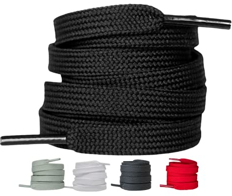 LaceHype 2 Paar Premium Schnürsenkel flach [10 mm breit ] LC1 reißfest Schuhbänder Ersatz Shoelaces aus Polyester für Sneaker, Sportschuhe, Laufschuhe, Turnschuhe (Schwarz, 140)