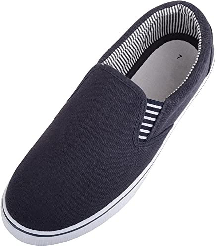 ABSOLUTE FOOTWEAR Mens Lightweight Summer Canvas Slip On Trainers Pumps with Twin Gusset - Navy - UK 10 / EU 44