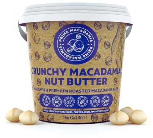Prime Earth - Crunchy Macadamia Nut Butter - 1kg Tub - Made with Macadamia Nuts - No Added Oils, Salts & Sugars - Coeliac, Keto, Paleo & Vegan Friendly - Produced in Small Batches - Made in the UK