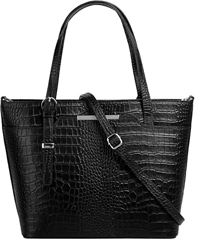 Cluty Handtasche Echt Leder Damen Made in Italy, Smartphonefach, Damenhandtasche in Kroko-Optik, Umhängetasche mit Reißverschluss, Ledertasche mit Henkel