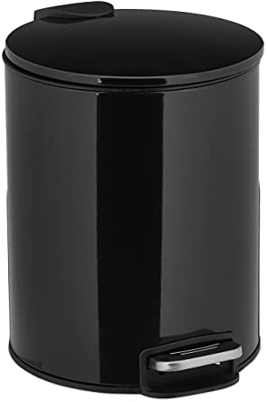 Relaxdays Kosmetikeimer, 5 Liter, Absenkautomatik, entnehmbarer Inneneimer, Bad Mülleimer, Metall, Treteimer, schwarz