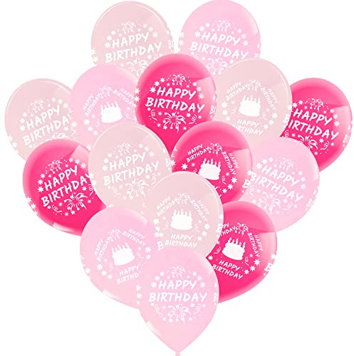 15 Luftballons Geburtstag Mädchen • Ballons Happy Birthday Helium geeignet 4 Seiten Druck • 3 Farben Rosa, Pink, Soft Rosa • Geburtstagsdeko Mädchen • 100% Naturlatex, Bio abbaubar