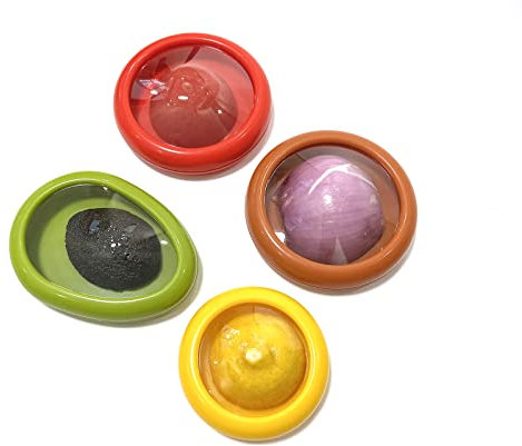 halteoly Juego de 4 recipientes de almacenamiento de frutas y verduras para nevera, contenedor de almacenamiento de cebolla, ahorrador de tomate y conservador de limón, ahorrador de aguacate