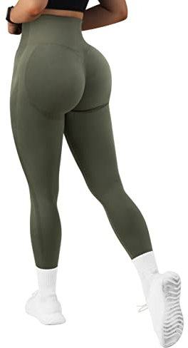MOSHENGQI Scrunch Butt Leggings für Damen, nahtlos, hohe Taille, Schlankheits-Workout, Fitnessstudio, Yogahose, 58-Armeegrün, S