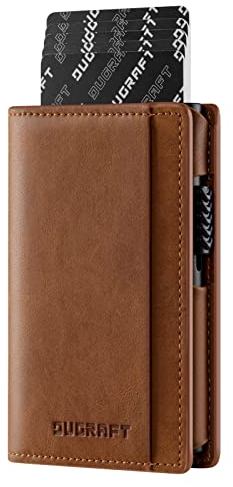 DUGRAFT Porte Carte Bancaire Automatique RFID Blocage, Petit Portefeuille Minimaliste Pliable Homme en Cuir Rétro Con Porte Cartes D'identité, Marron