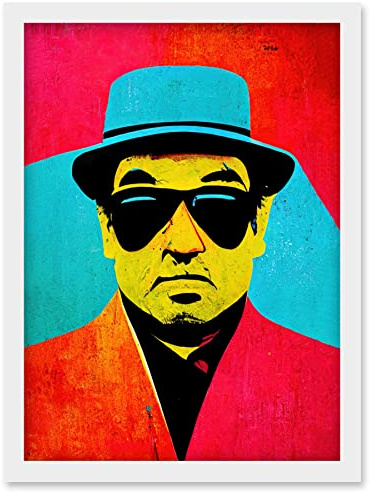 Wee Blue Coo Pop Art Bright Jazz Musician Pork Pie Hat Sunglasses Red Turquoise Yellow Artwork Framed Wall Art Print A4