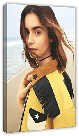 MOIT Schauspielerin Lily Collins 1 Leinwand-Poster, Schlafzimmer-Dekoration, Sport-Landschaft, Büro, Raumdekoration, Geschenkrahmen-Stil, 40 x 60 cm