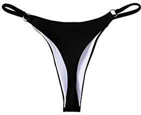 GORGLITTER Damen Bikini Unterteil Tanga Bikinihose Bikini Bottom mit Ring Bindung Bikinislip Schwarz M