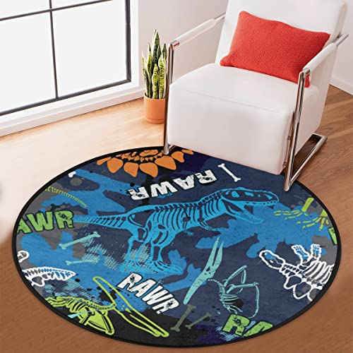 TropicalLife Dino Teppich Rund Kurzflor Dinosaurier Dino Kreis Bereich Teppiche für Zimmer Zuhause Indoor Rutschfester Boden Indoor Matte Teppich