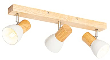 QAZQA - Landhaus I Vintage I Rustikal Deckenstrahler aus Holz mit weißem, verstellbarem 3-flammig Spotbalken-flammigen Strahler – Thorin I Wohnzimmer I Schlafzimmer - Rechteckig - LED geeignet E14