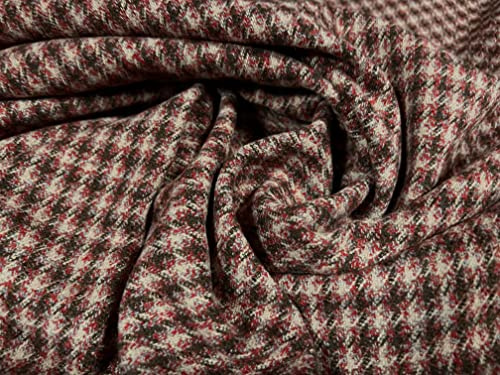 Wollmischgewebe, Tweed-Stil, Meterware, kariert, Weinrot / Pink