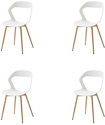 HJhomeheart Moderner Esszimmerstuhl, 4er-Set, Küchenstuhl mit Metallbeinen, Bürostuhl im skandinavischen Stil, Design mit hohler Rückenlehne (Weiß + Natürliche Farbe)