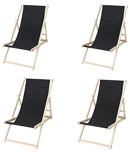 Joparri Liegestuhl 4Stück Schwarz, Strandliege Klappliege, Campingliege Kippliege für Innen Außen, Liege Gartenliege, Klappliege für Strand