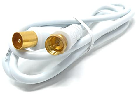 DRUT 1m, RF TV Aerial Male to F Type Connector Male Plug Coaxial Coax Cable, Lead, 75 Ohm, 3C-2V (3.3ft, White Gold Connectors)