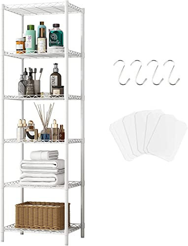 Solerconm Aufbewahrungsregal aus Metall, Regal mit Leiter, 6 Ebenen, 160 x 42 x 30 cm, für Küche, Wohnzimmer, Badezimmer, Balkon, Schrank, Esstisch, Bücherregal, Garage (weiß, 42 x 30 x 160 cm)