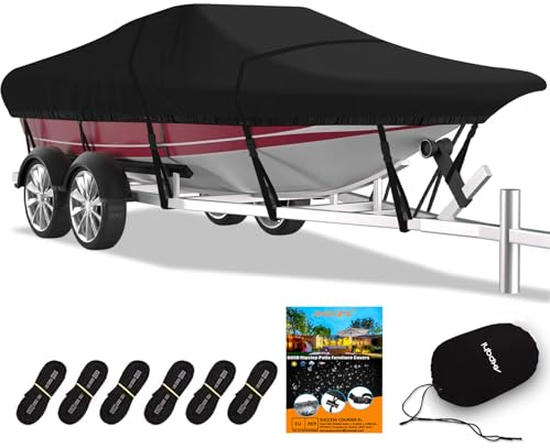 AXPQHL Bootspersenning,Robuste 800D Bootsabdeckung in Marinequalität,Wasserdicht,UV-beständig,reißfest, in voller Größe, für V-Rumpf,Tri-Rumpf,Fischerboot,Abdeckplanen für Boote,Schwarz(17-19ft)