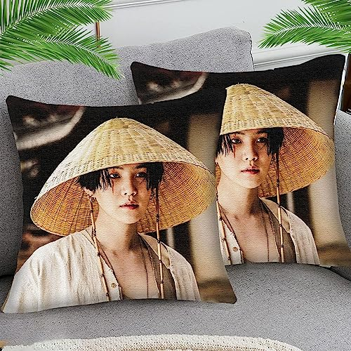 OfFsum 2er Set Kissenbezug Baumwolle und Leinen BTS Boy sty90 Zierkissenbezug Dekokissen Kissenhülle Zierkissen Dekorative Sofakissen Deko für Sofa Wohnzimmer 45x45 cm