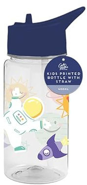 PRISTINE ENTERPRISE KIDS WATER BOTTLE WITH STRAW-FLIP NOZZLE-BPAFREE-CARRY HANDLE-SCREW ON LID- 400 ML-RAINBOW-UNICORN-SPACE-DINOSAURS ASSORTED DESIGNS (SPACE)