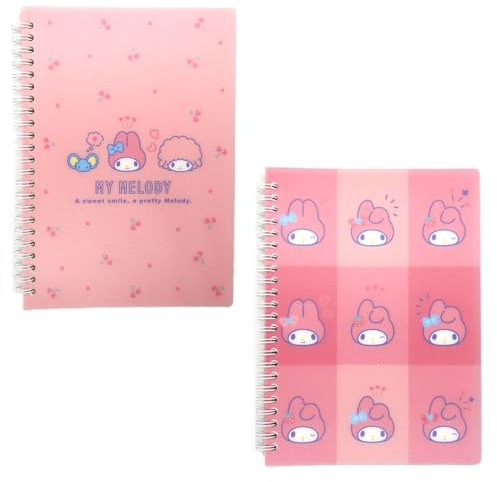 Kitty & My Melody A5 Spiral Notebook, 80 Sheets 2pcs- Cute Blue & Yellow Journal for School, College-Ruled Hardcover Composition Notebook Paper - My Melody