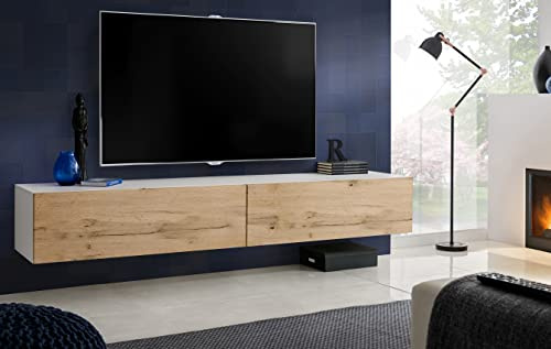Komodee, TV-Bank Loreto, Wotan matt/Weiß matt, Breite 200 cm x Höhe 30 cm x Tiefe 41,5 cm, Stil Modern/Minimalistisch, für Wohnzimmer, Schlafzimmer