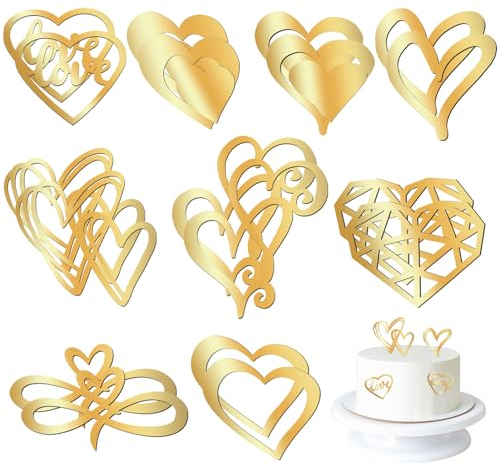 UTMACH 18 Stück Cake Topper Herzen Gold Acryl Cupcake Topper Herze Acryl Tortendeko Gold Goldenes Cake Topper Tortendeko Set für Geburtstag Hochzeit Wedding Party Feier