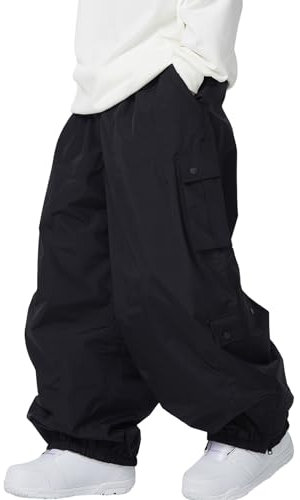 SnowElve Cargo-Skihose für Herren, super Baggy, Snowboard, Schneehose, isoliert, lockere Hose, Sport, wasserdicht (K2302, BK, M)