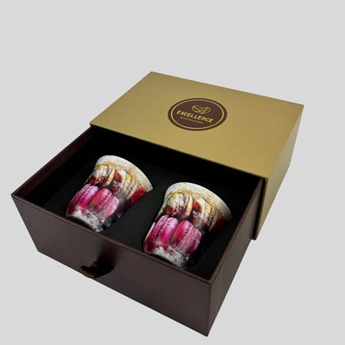EXCELLENCE - 2 x Tasses INOX à Expresso 80 ML imprimées - Motif Macarons - Tasses café Design - Tasses INOX Expresso