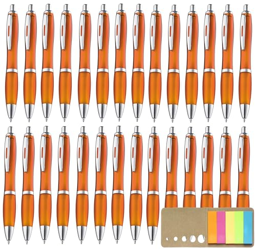 Libetui 50er Set Kugelschreiber ergonomisch orange rutschfeste Griffzone Druckkugelschreiber Orange Großraumine Blauschreibend Gehäuse Orange, mit Haftstreifen