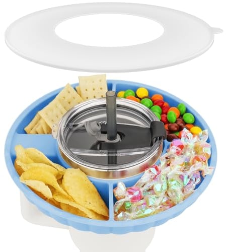 Musiwanna Snack Tray with Lid for Stanley Cup 40oz/1.18L, ONLY for 40OZ, Snack Bowl Compatible with 40oz Tumbler, Silicone SnackHolder with 4 Compartments, SnackPlate, SnackStorage Top Ring (Blue)
