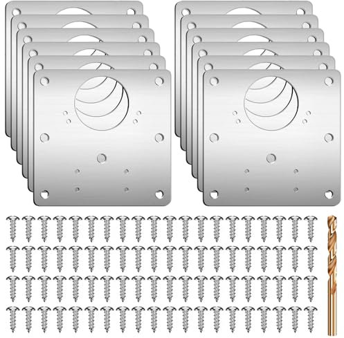 12PCS Hinge Repair Plate - Stainless Steel Hinge Repair Kit for Kitchen Cupboard Cabinet Doors with 80 Screws & 1 Drill bit, Universal Pre-Punched Plate for Wood Furniture