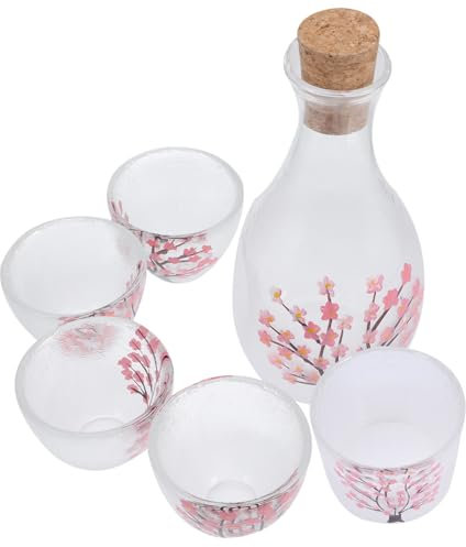 PRETYZOOM Cherry Blossom Sake Pot Set Japanese Style Glass Sake Cups Hand Warmer Mug Serving Set for Home Parties