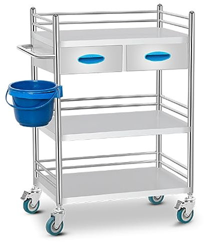 Servierwagen aus Edelstahl mit 3 Etagen, mit Schubladen, für Friseursalon oder Küchengeräte, 80 x 48 x 86 cm, Farbe: Silber