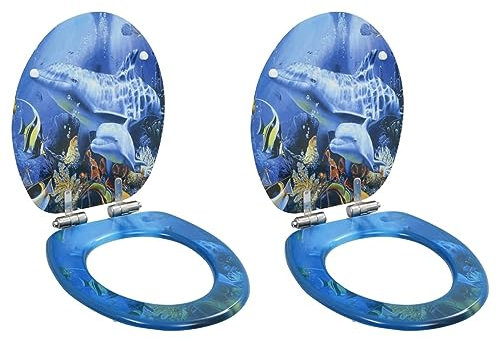 Xichuzi 2X Copriwater con Chiusura Ammortizzata Robusta Moderna Design Delfini Cerniere Regolabili Zinco-Cromo Tavolette WC in MDF