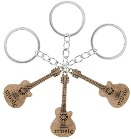 BESPORTBLE 3st Gitarren-schlüsselanhänger Ring Schlüsselband Gitarre Hängende Dekoration Einziehbarer Schlüsselanhänger Stilvoller Musik-schlüsselanhänger Beige Zinklegierung