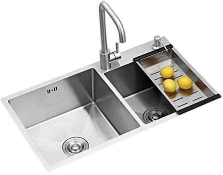 SaryEdge Fregaderos de Cocina de Dos Senos, fregaderos de Barra de Cocina, Juego de Fregadero bajo encimera de Acero Inoxidable 304, Fregadero para EST(Tamaño 75 * 41 * 22cm