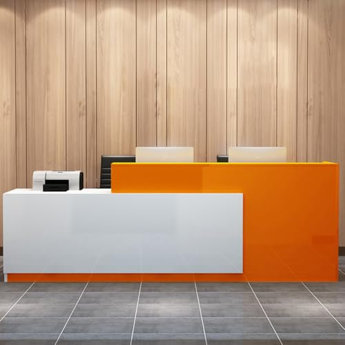 YQMHEZ Empfangstresen, Empfangstheke Mit Tastaturablage, Fronttresen Mit Abschließbaren Schubladen Und Kabeldurchführung, Rezeptionstisch-Empfang for Firmenhallen(Orange,120cm)