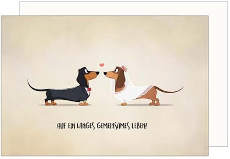 Edition Seidel Premium Glückwunschkarte zur Hochzeit mit Umschlag aus Kraftpapier. Hochzeitskarte Grußkarte Vermählung Just Married Wedding Hunde Dackel (H505 SW024)