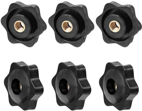 6Pcs M6 Star Clamping Nuts, Black Handle Knobs Diameter 32mm Knob Grip Plastic Star Nuts Wing Nut Thumb Bolts Thread For Machines And Systems Furniture Machine Tools Fitness Equipment