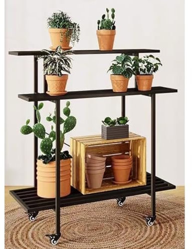 Soporte para plantas de 2 o 3 niveles, escalera para flores, para interior y exterior, estante de exhibición de jardín, macetero de metal, estante de almacenamiento para sala de estar y balcón.(Type J