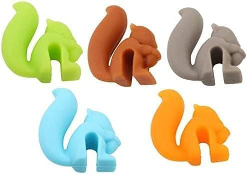Mioaoa 5 Pcs Cute Squirrel Shape Silicone Tea Bag Holder Cup, Candy Colors Squirrel Drink Markers, Tea Bag Holder, Tea and Espresso Accessories