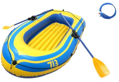 Fenteer Aufblasbares Boot, 2 Personen, Sommer im Freien, für Teiche, Seen, Flüsse, 4 Luftkammern, PVC-Schlauchboot, Floß für, Erwachsene und Familien, Gelb