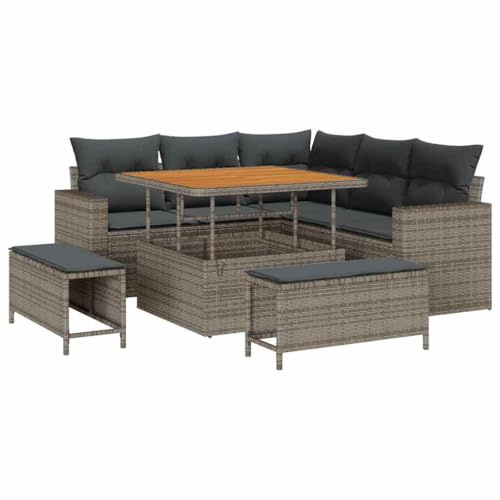 vidaXL Garten-Sofa-Set mit Kissen 8 pcs Grau 100 x 100 x 71 cm, Garten und Terrasse, modernes Außen-Sofa-Set, abnehmbare Kissen, UV-beständige Materialien, Lounge-Sitzgruppe