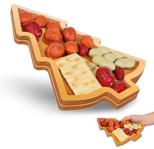 VICASKY Weihnachts Geschirrmatte Weihnachtswichtel-Tablett Aus Holz Dekoration Teller Weihnachtstablett Weihnachtsbaumförmiger Weihnachten Baum Serviertablett Platte Weihnachte Holztablett