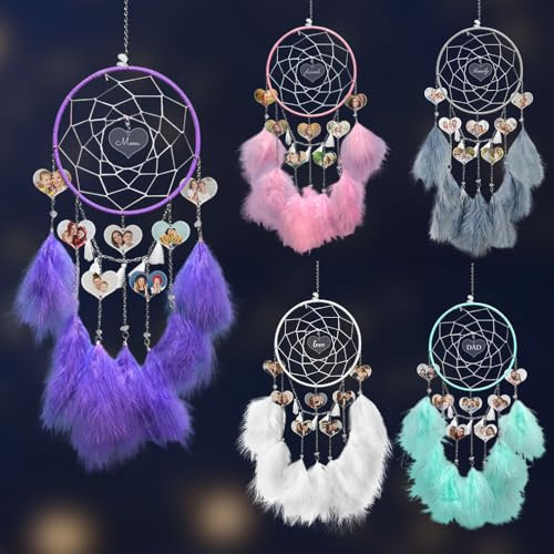 Personalisierter Traumfänger mit Foto, Handgefertigter Boho-Traumfänger mit Namen, Einzigartiges personalisiertes Geschenk für Mama, Tochter, Enkelin, Schwester, Oma (Lila)
