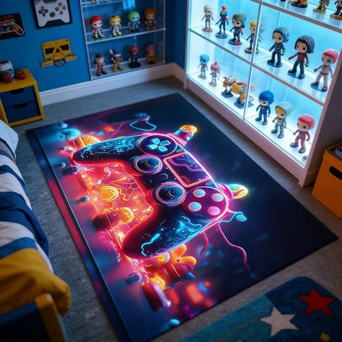 TourKing Gaming Rugs,Gaming Rug for Boys Bedroom With 3D Printed Game Gamepad, Kids Room Decor Mat for Game Room & Living Room Floor, Large Carpet (120 x 160 cm)