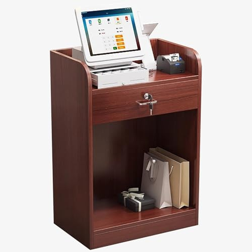 Kleine Rezeption mit Schublade und Schlüssel für Schönheitssalon, Büro, Theke, Foyer, Rezeption (rot), modernes Design für professionelle Räume