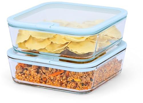 Econovo Glas Frischhaltedosen XL 1500ml 2er Set, ofenfest, Auflaufform | Große Glasdosen aus Borosilikatglas mit Deckel, für Aufläufe, Familienportionen, Kühlschrank, Gefrierfach und Backofen
