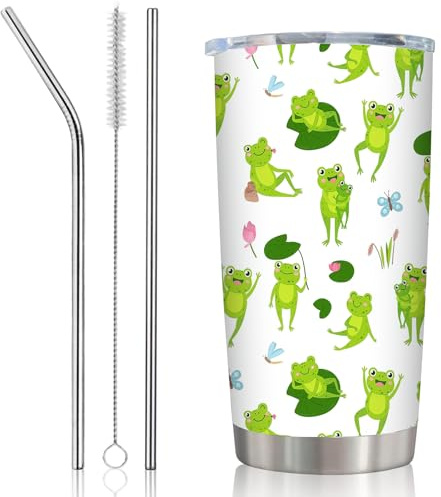 Frog Gifts, Frog Insulated Travel Mug, Cartoon Travel Cup, Large Capacity Stainless Steel Tumbler with Lid and Straws, Leakproof Design Thermos Mug for Hot Cold Drinks