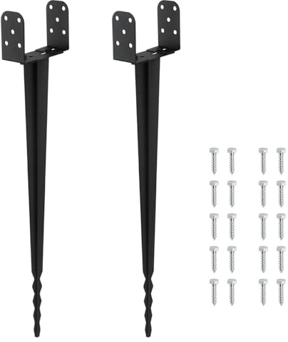 ISOISL 2er Set Pfostenträger, Bodenhülsen mit Verstellbarem Doppel-L Sockel & Sägezahnspitze - 70 cm Einschlaghülse aus Eisen, 0-120mm, Schwarz, Für Zäune, Carports, Pergolen