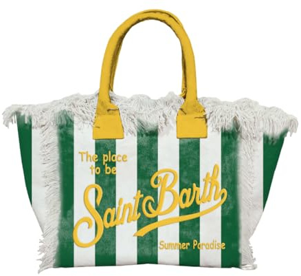 Saint Barth MC2 BORSA A SPALLA VANITY IN CANVAS DI COTONE RIGHE BIANCO VERDI